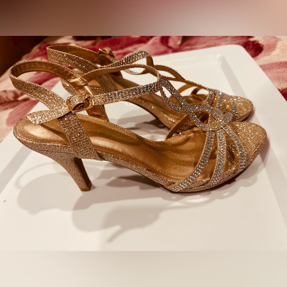 Sexy Gold Strappy Women's Heels Great For Valentine's Day, Birthday Parties